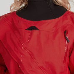 NRS Women's Foray Drysuit in Red neck drain