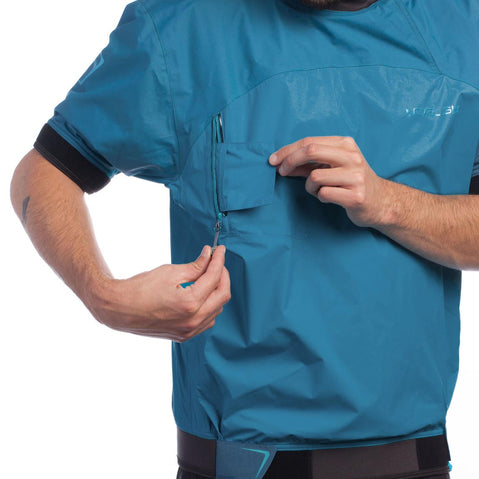 Level Six Huron Short Sleeve Paddling Jacket in Crater Blue side zipper