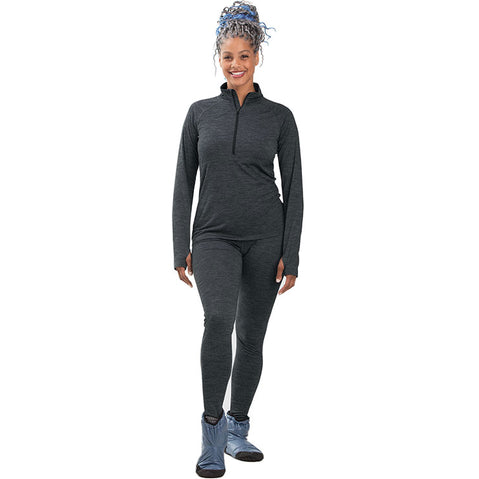 Outdoor Research Women's Alpine Onset Merino 150 Half Zip Shirt in Charcoal Heather model front view