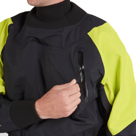 NRS Men's Flux Dry Top in Black model chest  pocket