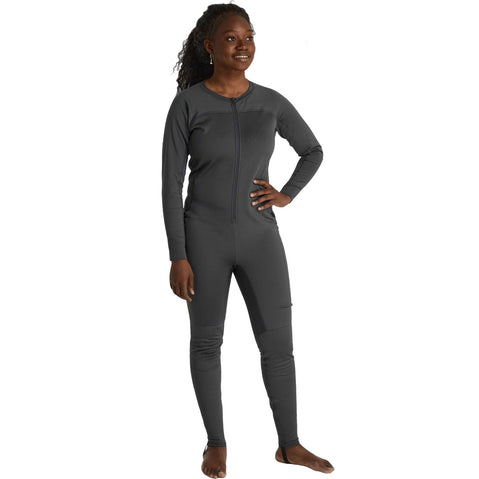 NRS Women's Expedition Weight Union Suit in Graphite model front
