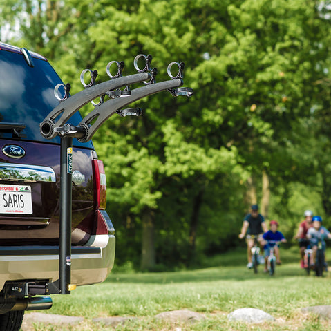 Saris Bones 4 Bike Hitch Rack installation on a car back