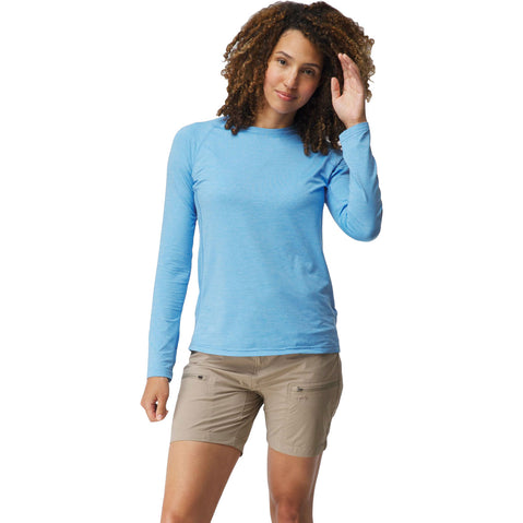 NRS Women's Silkweight Long-Sleeve Shirt in Marina model front