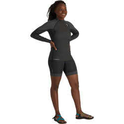 NRS Women's HydroSkin 1.0 Long Sleeve Shirt in Black/Graphite model front