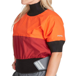 NRS Women's Stratos Shorty Semi-Dry Paddling Jacket in Poppy/Vino model frontcrop