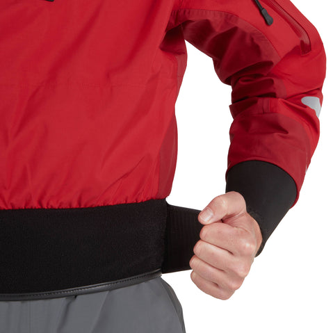 NRS Men's Orion Paddling Jacket in Red model wrist closure