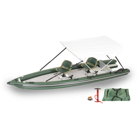 Sea Eagle FishSkiff 16 Inflatable Fishing Boat 2-Person Swivel Seat Canopy Package set