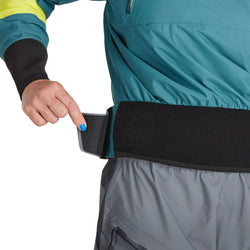 NRS Women's Stratos Semi-Dry Paddling Jacket in Mediterranea model waist