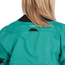 NRS Women's Flux Dry Top in Jade model neck drain