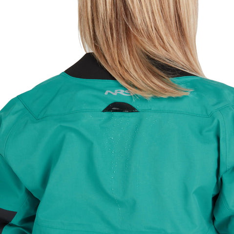NRS Women's Flux Dry Top in Jade model neck drain