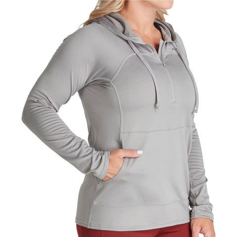 NRS Women's Lightweight Hoodie in Titanium model frontcrop