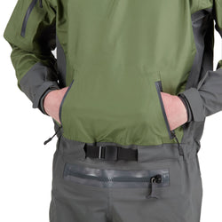 NRS Spyn Fishing Semi-Dry Suit in Olive kangaroo pocket