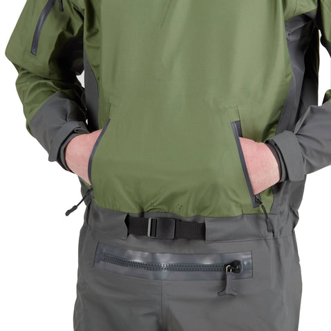 NRS Spyn Fishing Semi-Dry Suit in Olive kangaroo pocket