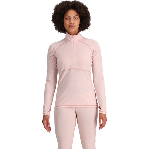 Outdoor Research Women's Alpine Onset Merino 150 Half Zip Shirt in Sienna Heather model view front