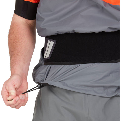 NRS Men's Stratos Shorty Semi-Dry Paddling Jacket in Flare model drawstring