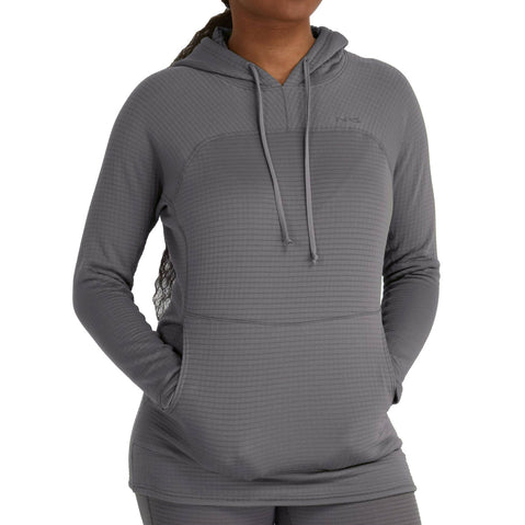 NRS Women's Lightweight Hoodie in Smoke model front crop