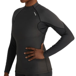 NRS Women's HydroSkin 1.0 Long Sleeve Shirt in Black/Graphite model side