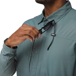 NRS Men's Switch Hybrid Long-Sleeve Shirt in Slate model detail
