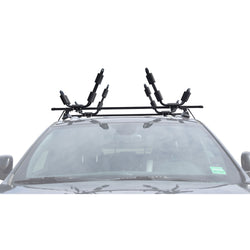 Malone VersaRail Universal Crossbars with 2 J-Carriers installed on a car frontview