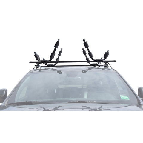 Malone VersaRail Universal Crossbars with 2 J-Carriers installed on a car frontview