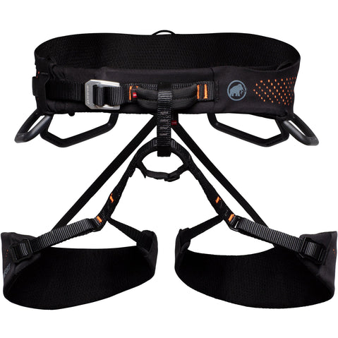 Mammut Men's Comfort Knit Fast Adjust Rock Climbing Harness in Black/Safety Orange front