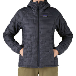 Patagonia Women's Micro Puff Hoody in Smolder Blue model pocketPatagonia Women's Micro Puff Hoody in Smolder Blue model pocket