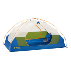 Marmot Tungsten 2 Person Backpacking Tent in Foliage/Dark Azure nofly door open