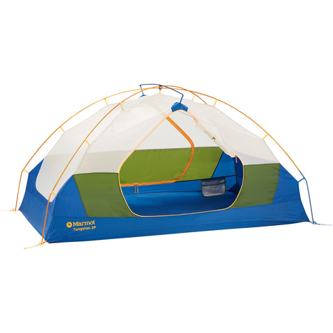 Marmot Tungsten 2 Person Backpacking Tent in Foliage/Dark Azure nofly door open