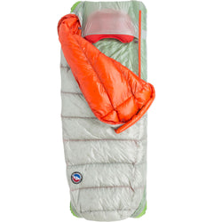 Big Agnes Lost Ranger UL 3N1 0 Degree Down Sleeping Bag in Gray/Orange open with pillow