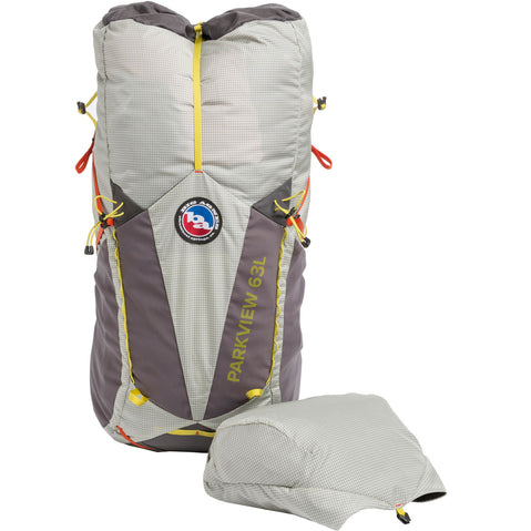 Big Agnes Parkview 63L Backpack in Fog front with lid off