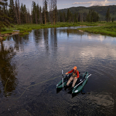 Outcast Fish Cat Panther Pontoon Boat in Green fishing