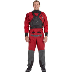 NRS Men's Explorer Semi-Dry Suit in Red model frontPFD