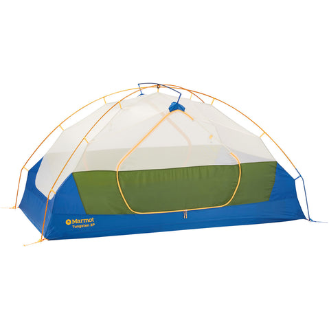 Marmot Tungsten 2 Person Backpacking Tent in Foliage/Dark Azure nofly door closed