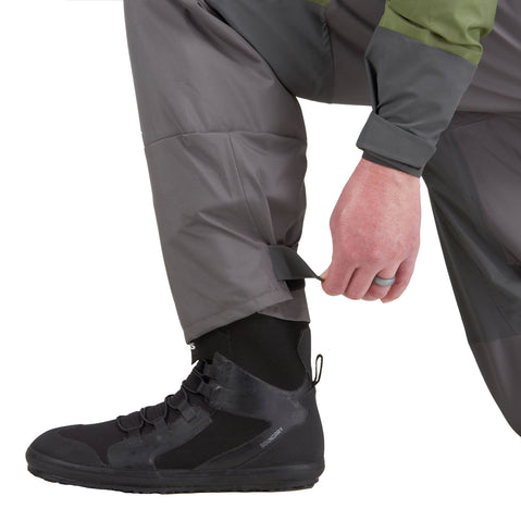 NRS Spyn Fishing Semi-Dry Suit in Olive model ankle