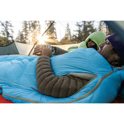 Therm-a-Rest Boost 650 20 Degree Down Sleeping Bag in Morning Blue lifestyle