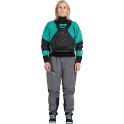 NRS Women's Flux Dry Top in Jade model frontPFD