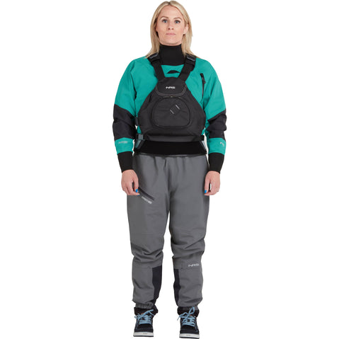 NRS Women's Flux Dry Top in Jade model frontPFD