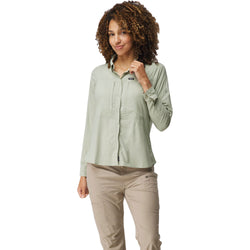 NRS Women's Drifter Long Sleeve Shirt in Desert Sage model front