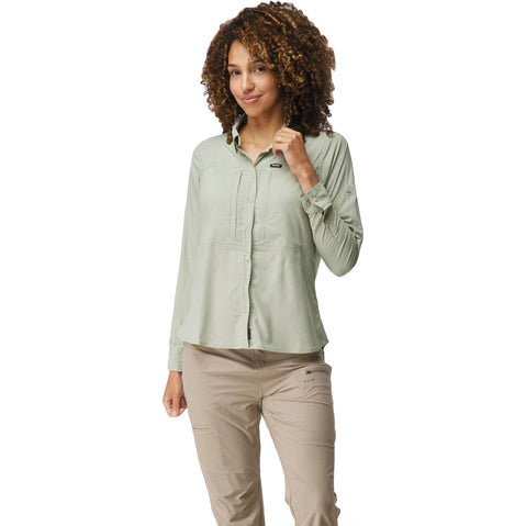 NRS Women's Drifter Long Sleeve Shirt in Desert Sage model front