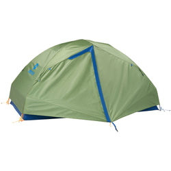 Marmot Tungsten 3 Person Backpacking Tent in Foliage/Dark Azure closed