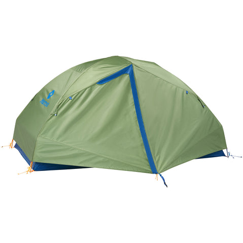 Marmot Tungsten 3 Person Backpacking Tent in Foliage/Dark Azure closed