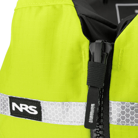 NRS Big Water Guide Lifejacket (PFD) in Safety Yellow zipper detail