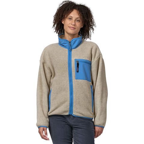 Patagonia Women's Synchilla Jacket in Oatmeal Heather/Blue Bird model front