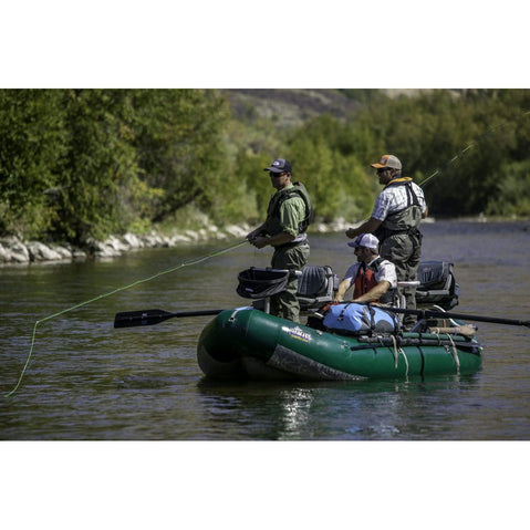 Outcast PAC 1300 Self-Bailing Raft  fishing on a river