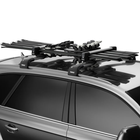 Thule SnowPack Ski/Snowboard Roof Rack in Aluminum on a car