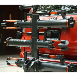 Kuat NV 2.0 1 Bike Add-On Hitch Rack in Gray Metallic/Orange Anodize installed on a car angle view