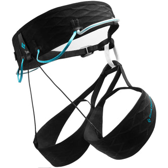 Black Diamond Women's Airnet Rock Climbing Harness in Black/Aqua Verde angle
