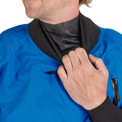 NRS Men's Flux Dry Top in Blue model neck gasket