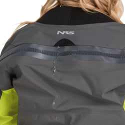 NRS Women's Pivot Dry Suit in Jade/Lime model neck drain