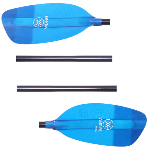 Werner Side Kick Fiberglass 4-Piece Whitewater Kayak Paddle in Translucent Blue detail